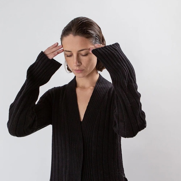 Erica Tanov Pima Cotton Lounge Cardigan in Black, Large - Picture 3 of 8